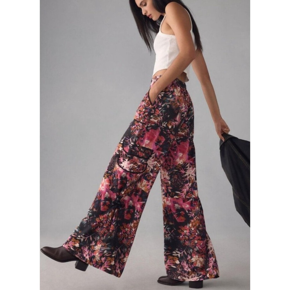 Anthropologie Palazzo Utility Cargo Pants sz 4 Floral Vibrant Edgy Club Designer